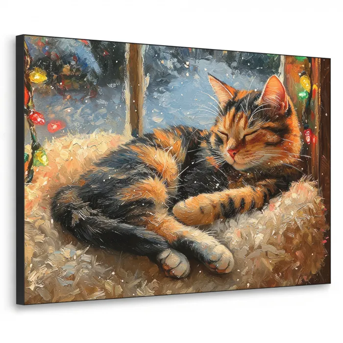 Kat - Kerst - Winter - Dier Textielframe zwart klein -3d