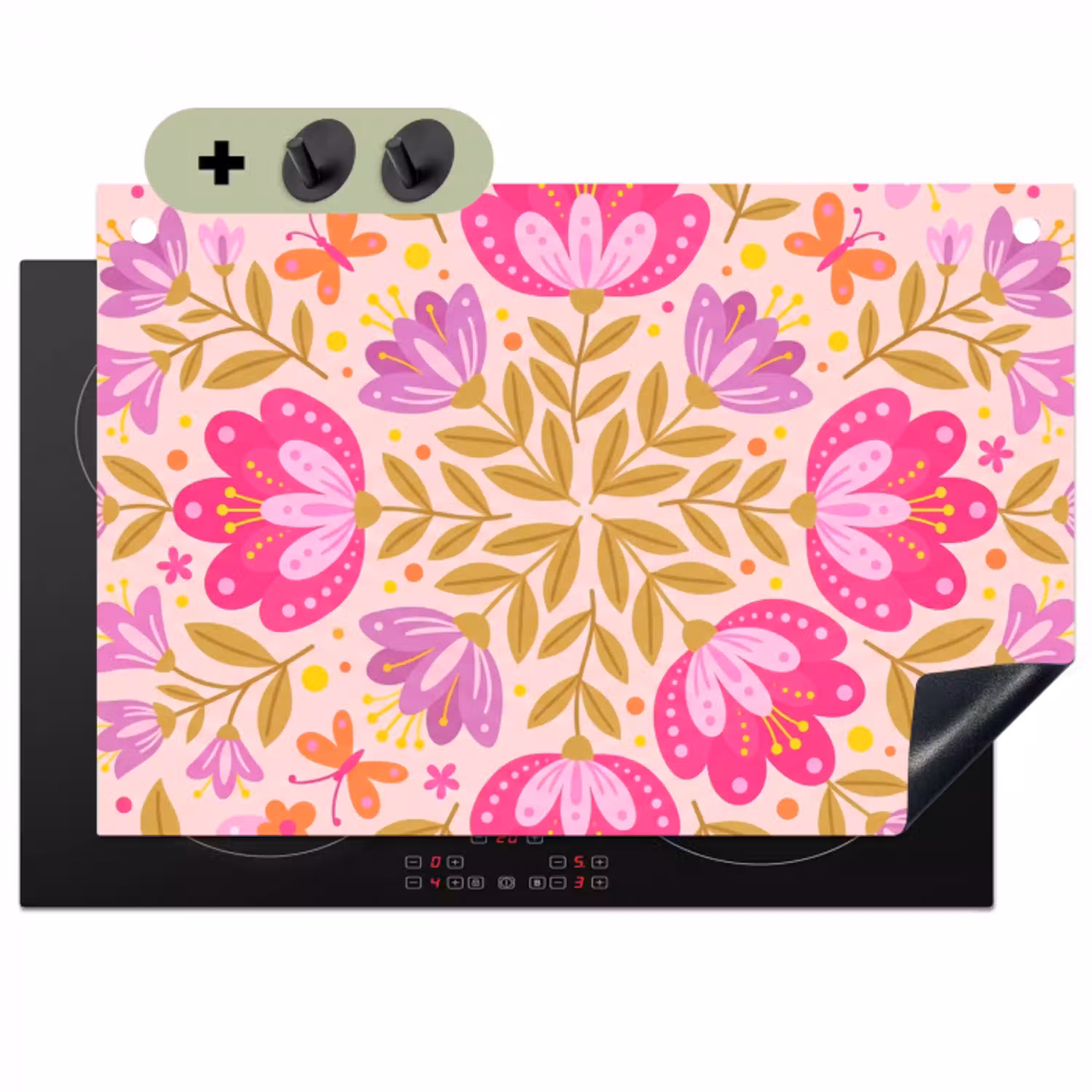 Bloemen - Patroon - Natuur - Abstract - Roze Inductie beschemer met haakjes klein -3d