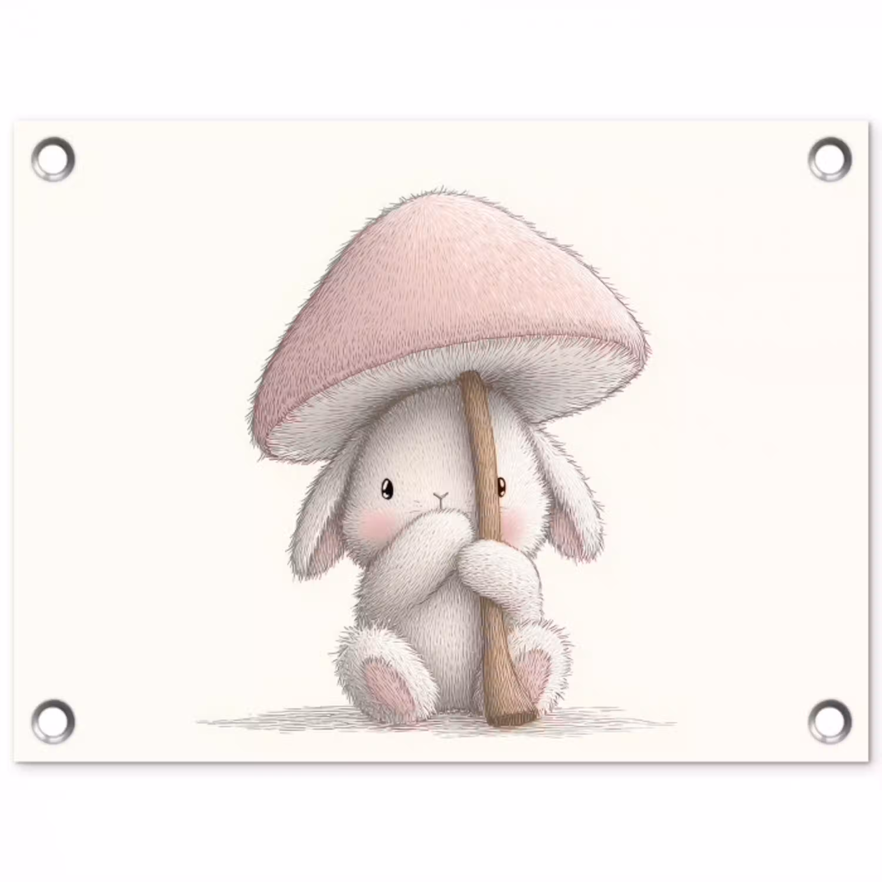 Paddenstoel - Konijn - Roze tuinposter los doek klein -3d