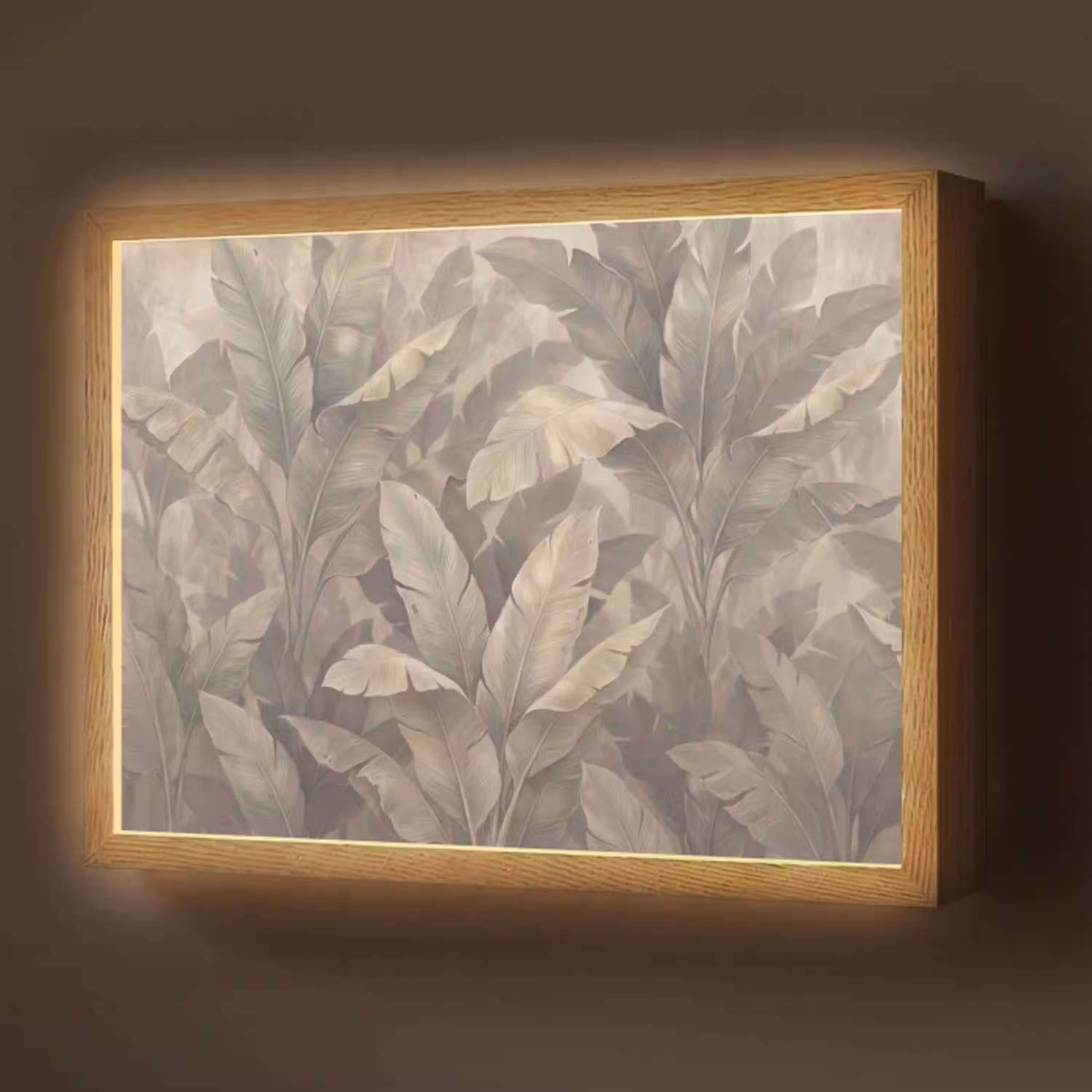 Bladeren - Tropisch - Natuur - Modern - Beige Light Box met batterij (Wandlamp) middel -z3d_website
