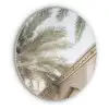Gebouw - Palmbomen - Beige - Zon Akoestische PET Vilt - Rond klein -3d