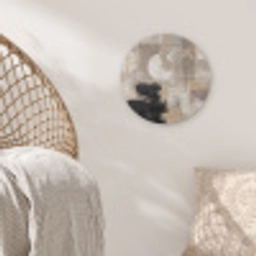 Abstract - Cirkel - Modern - Beige - Zwart - Minimalistisch Akoestische PET Vilt - Rond klein -sfeer4