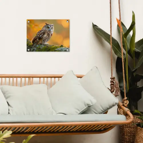 Bosuil op Mosbegroeide Tak tuinposter los doek klein -sfeer7