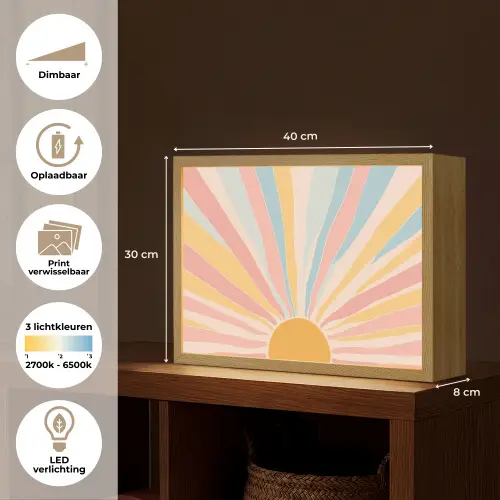 Illustratie - Zon - Pastelkleuren Light Box met batterij (Wandlamp) middel -USP_websiteoverzichtNL