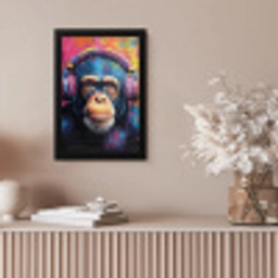 Graffiti - Chimpanzee - Street art - Koptelefoon - Aap fotolijst zwart zonder passe partout klein -sfeer5