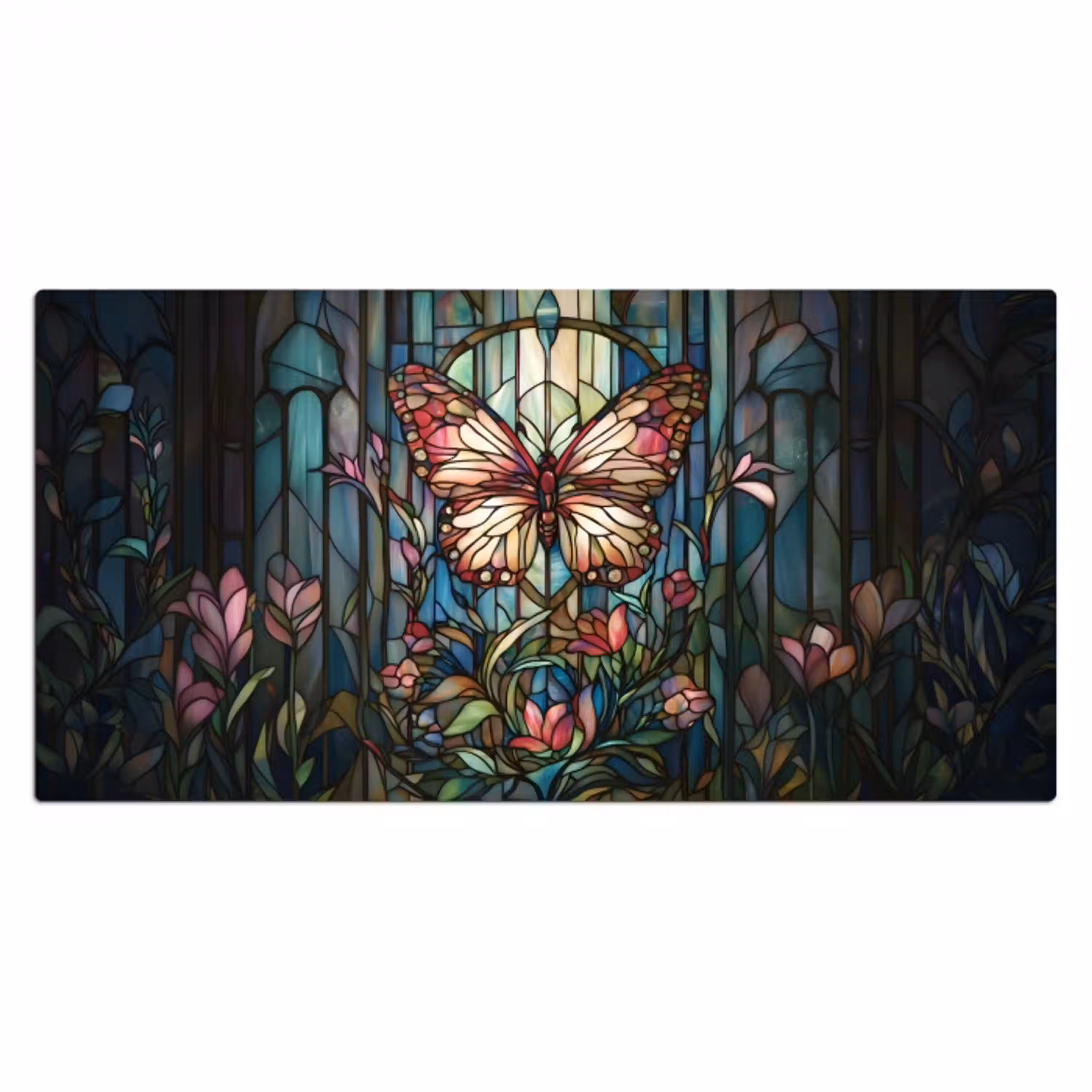 Vlinder - Roze - Bloemen - Bladeren Muismat XXL klein -3d_leeg