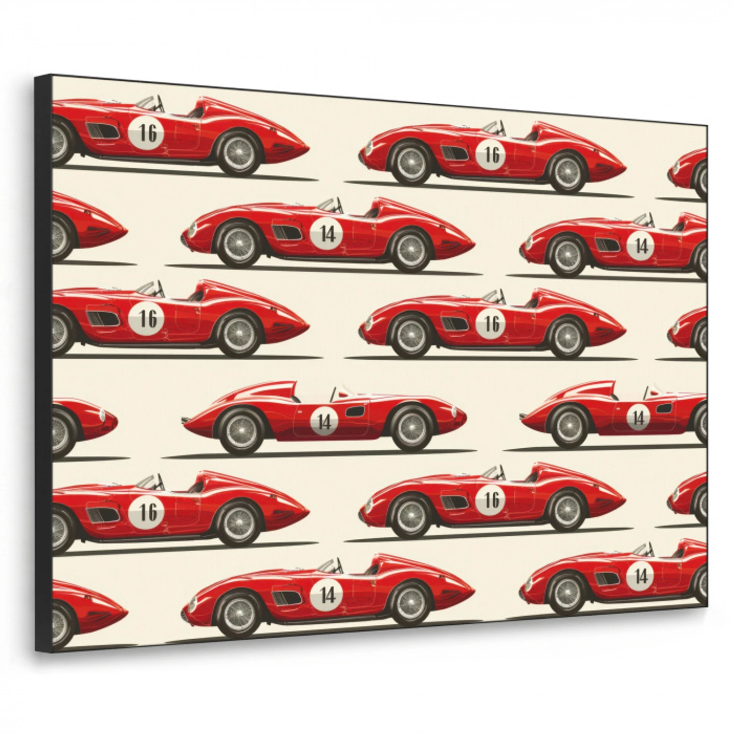 Raceauto - Retro - Rood Textielframe zwart klein 947 -3d