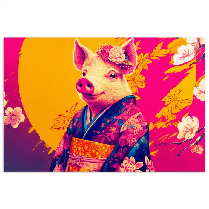 Varken - Bloemkroon - Kimono - Abstract poster papier klein -3d