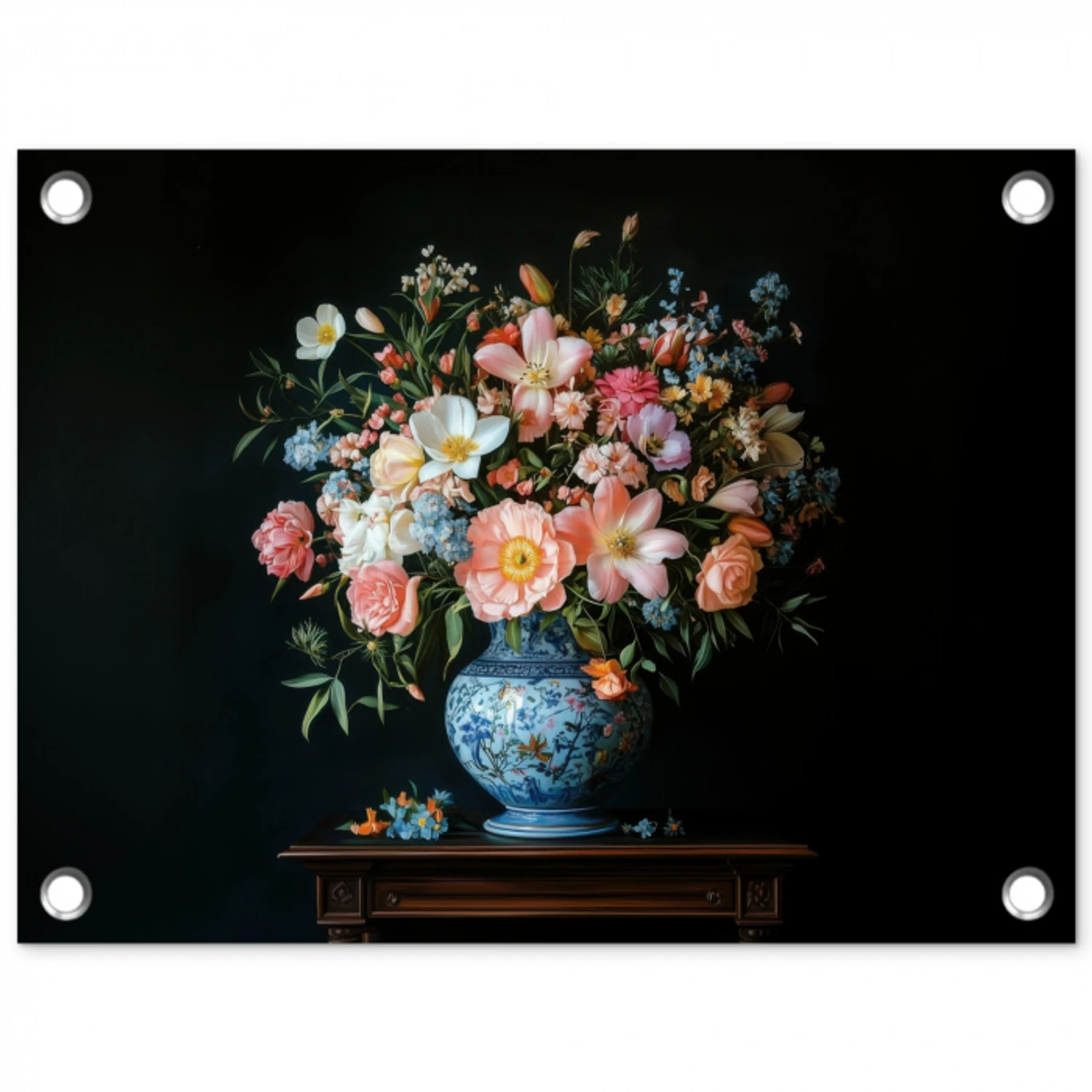 Roze - Bloemen - Vaas - Kleuren tuinposter los doek klein -3d