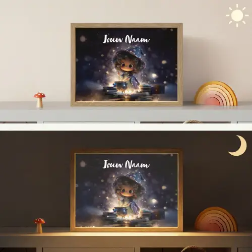 Meisje - Toveren - Sterren - Paars Light Box met batterij (Wandlamp kind) middel -sfeer3_kind