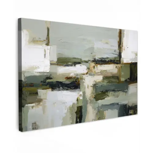 Penseelstreken - Groen - Abstract - Japandi Tuinposter op houten frame 2 cm dik klein -3d