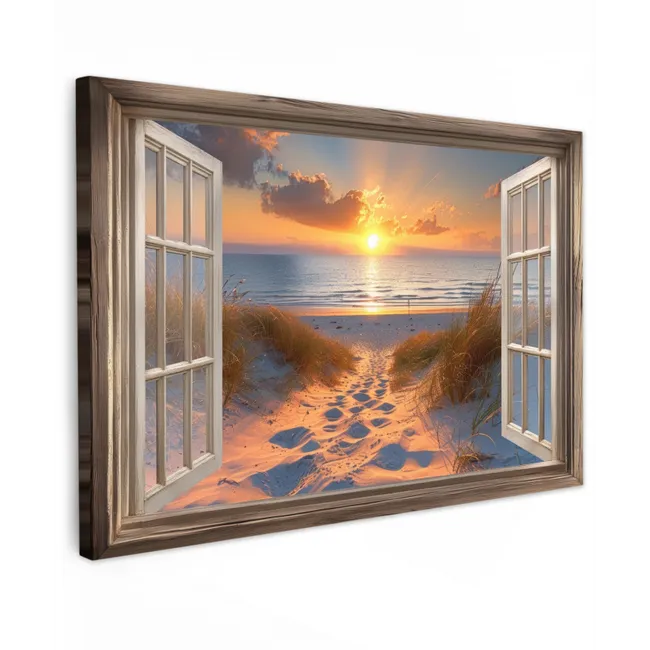 Outdoor Leinwand - Durchblick - Strand - Dünen - Sonnenuntergang