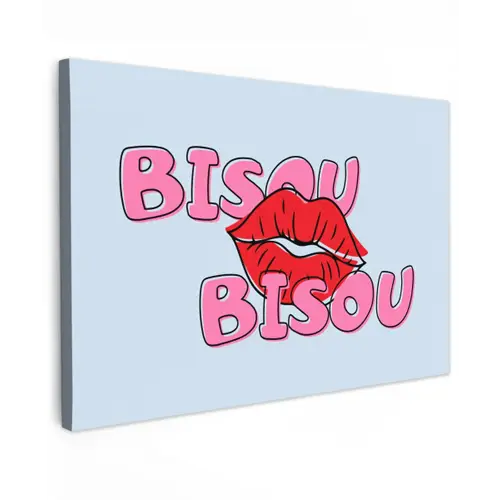 Bisou - Blauw - Roze - Lippen canvas 2cm klein -z3d