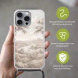 Rivierlandschap - Bergen - Natuur - Vintage - Beige Hoesje iPhone 16 Pro Max met koord klein -sfeer2_NL