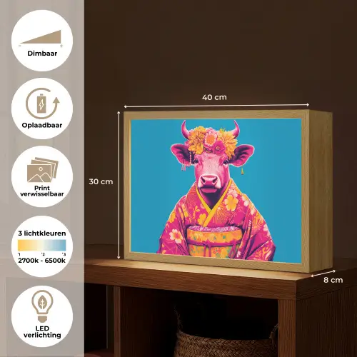 Koe - Bloemenkrans - Oorhangers - Kimono Light Box met batterij (Wandlamp) middel -USP_websiteoverzichtNL