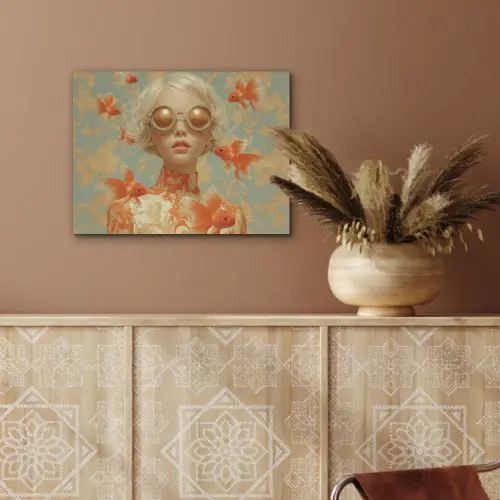 Goudvissen - Oranje - Vrouw - Blond PET vilt klein -sfeer4