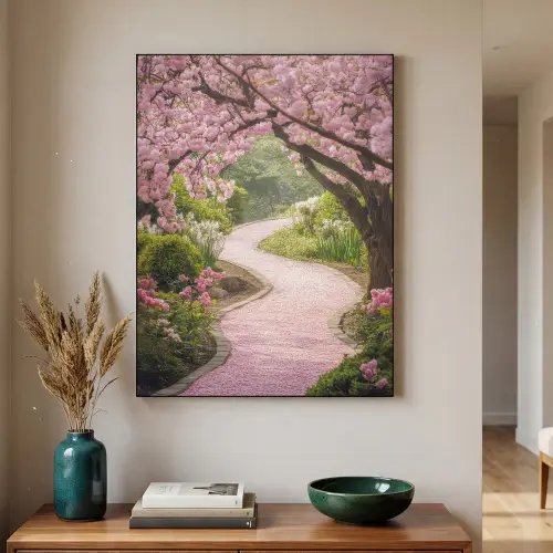 Kersenbloesem - Natuur - Sakura - Pad - Japanse tuin Textielframe zwart klein -sfeer1