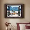 Doorkijk - Winter - Landschap - Huisje - Bergen Textielframe zwart klein -sfeer1