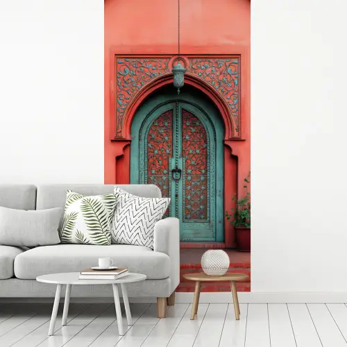Lantaarn - Deur - Turquoise fotobehang vinyl groot -woonkamer