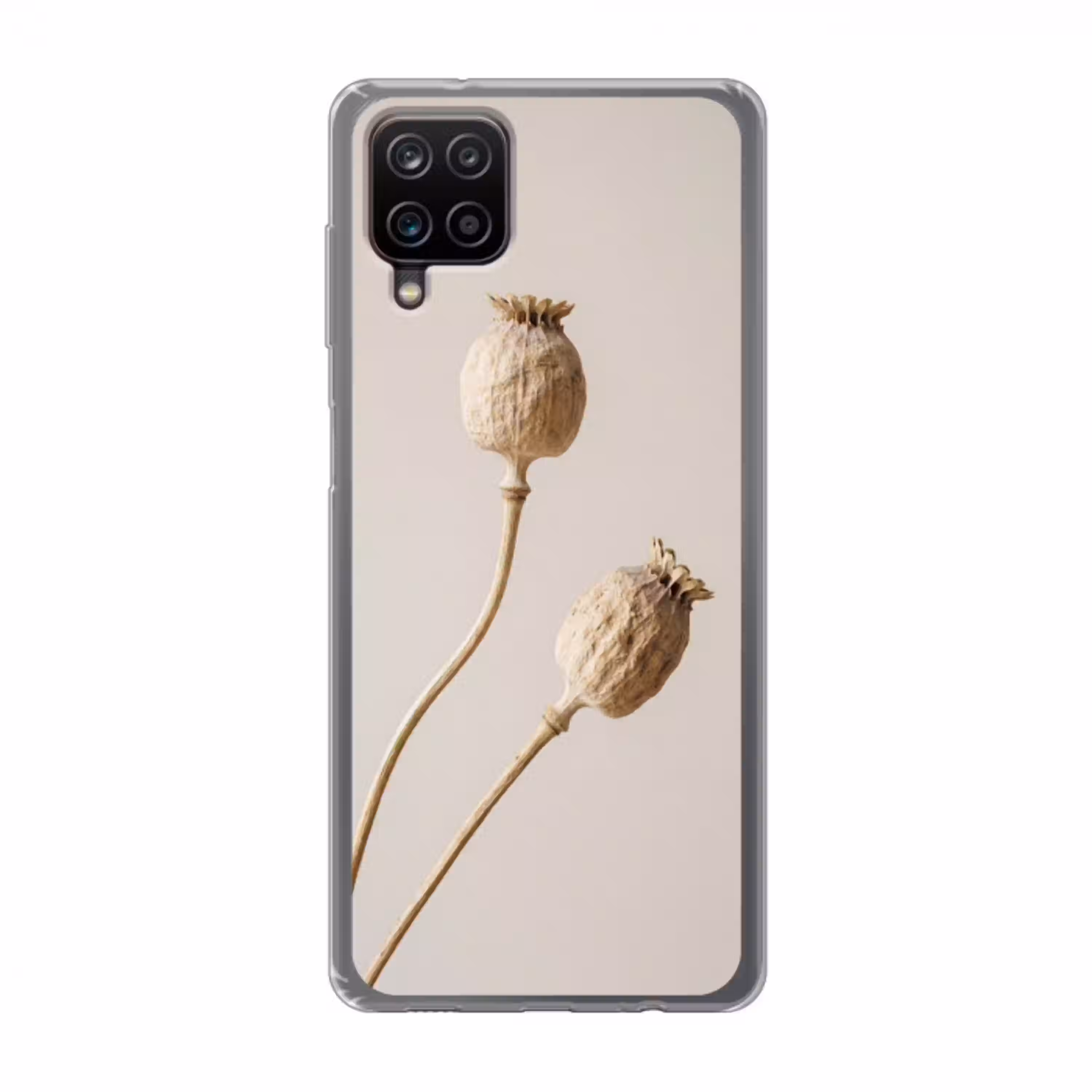Papaverbollen - Droogbloemen - Minimalistisch - Beige - Rustig Telefoonhoesje Samsung Galaxy A12 klein -3d