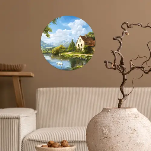 Zwaan - Bomen - Rust Wandcirkel behangsticker klein -sfeer1
