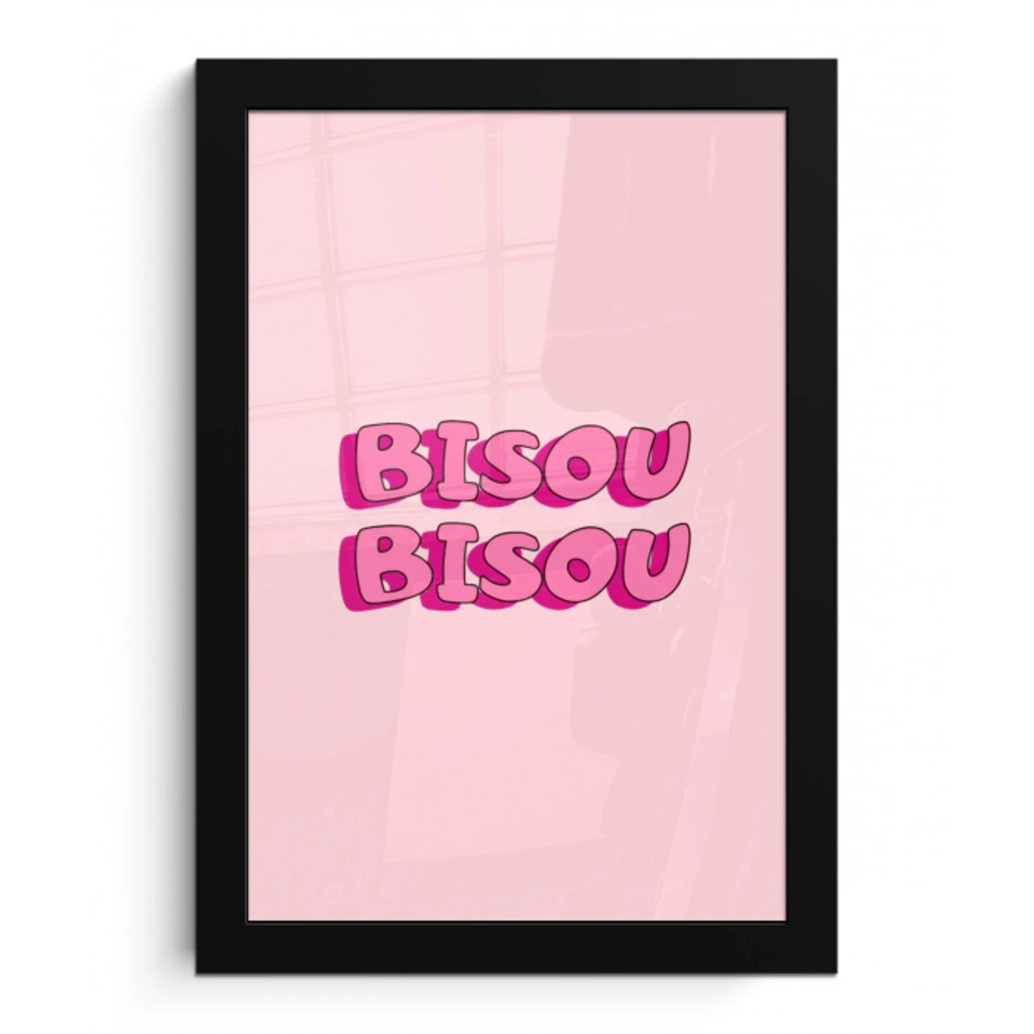 Bisou - Roze - Schaduw fotolijst zwart zonder passe partout klein -3d