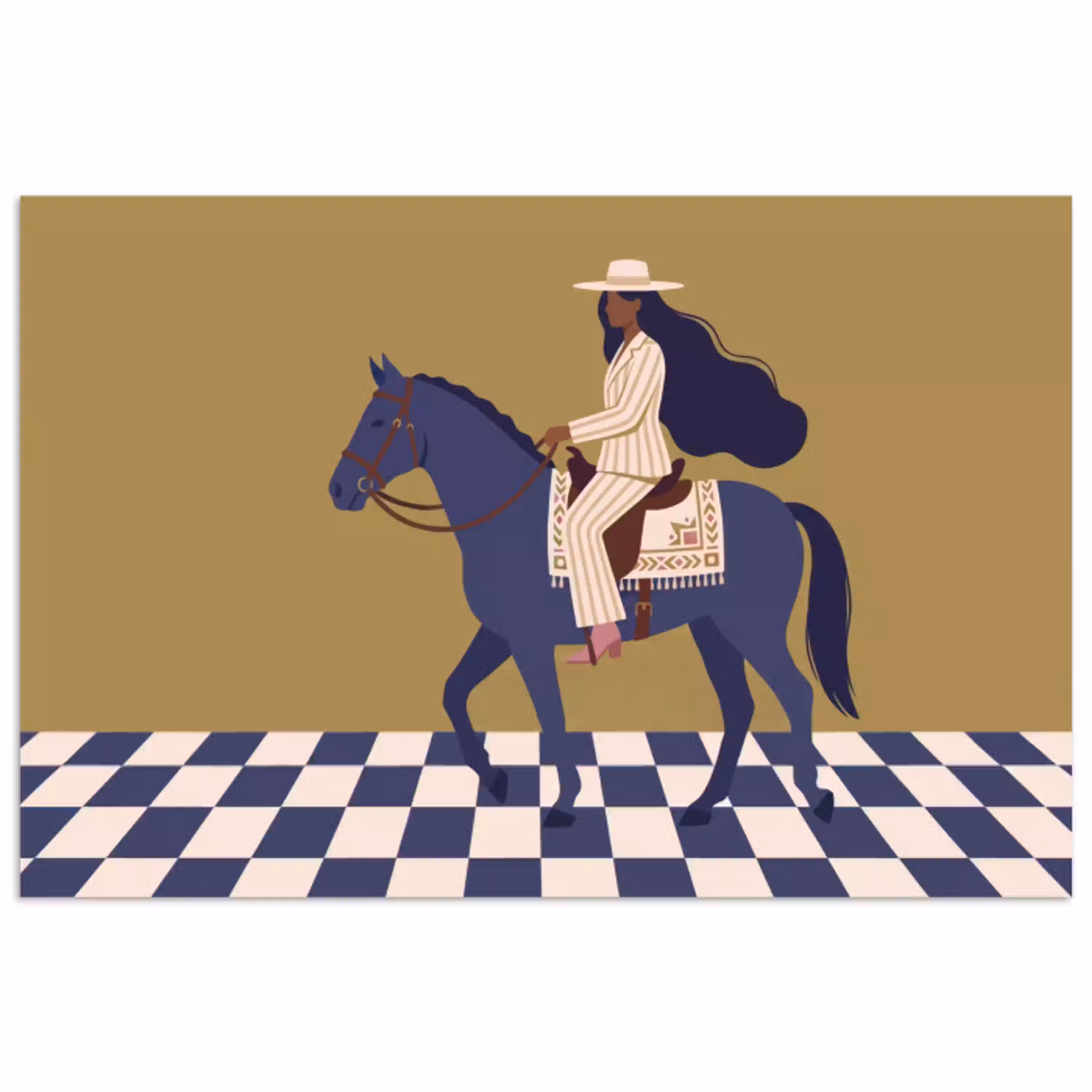 Vrouw - Paard - Rijden - Modern - Abstract poster papier klein -3d