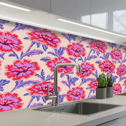 Bloemen - Patroon - Meerkleurig keuken achterwand 2 middel 871 -3d_schuin