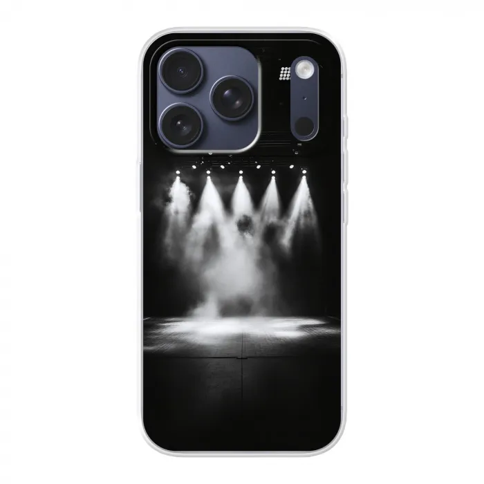 Theaterzaal - Mist - Spotlights - Zwart Telefoonhoesje iPhone 17 Pro klein -3d
