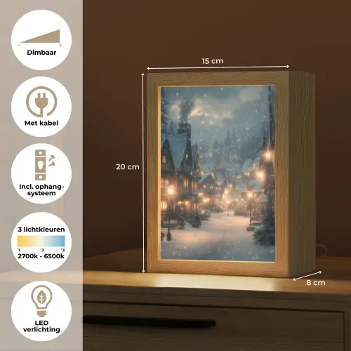 Winterdorp - Sneeuw - Donker Light Box met kabel (Tafellamp) klein -USP_NL