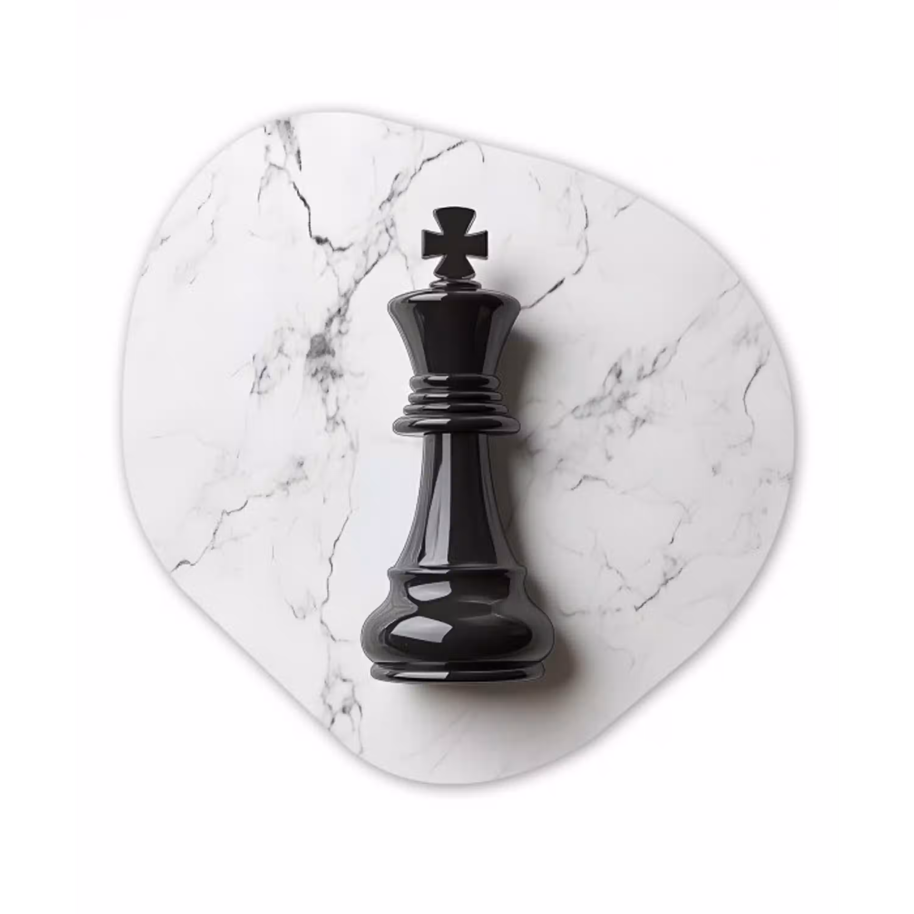 Schaakstuk - Koning - Zwart - Marmer Wandcirkel Organisch Aluminium middel -3d