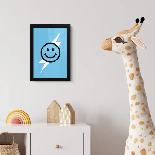 Smiley - Blauw - Bliksem fotolijst zwart zonder passe partout klein -usfeer4_kinderkamer