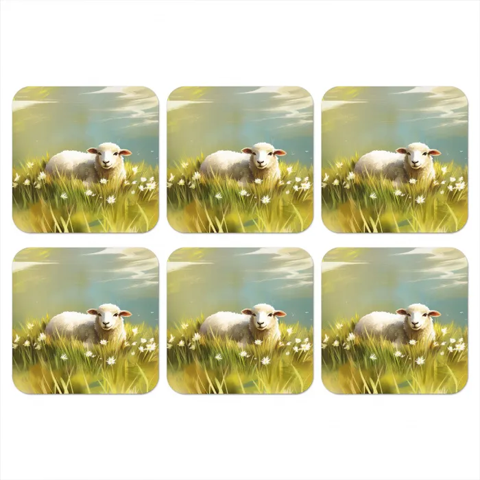 Schaap - Weide - Groen onderzetter kurk middel -3d