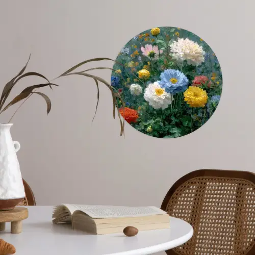 Close-up - Veld - Bloemen - Kleurrijk Wandcirkel behangsticker klein -sfeer3