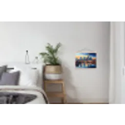 Zonsondergang Frankfurt - Stad - Skyline - Water textielposter latten blank klein -woonkamer