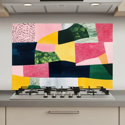 Abstract - Roze - Lappen - Vormen - Geel keuken achterwand spatscherm klein -3d_website