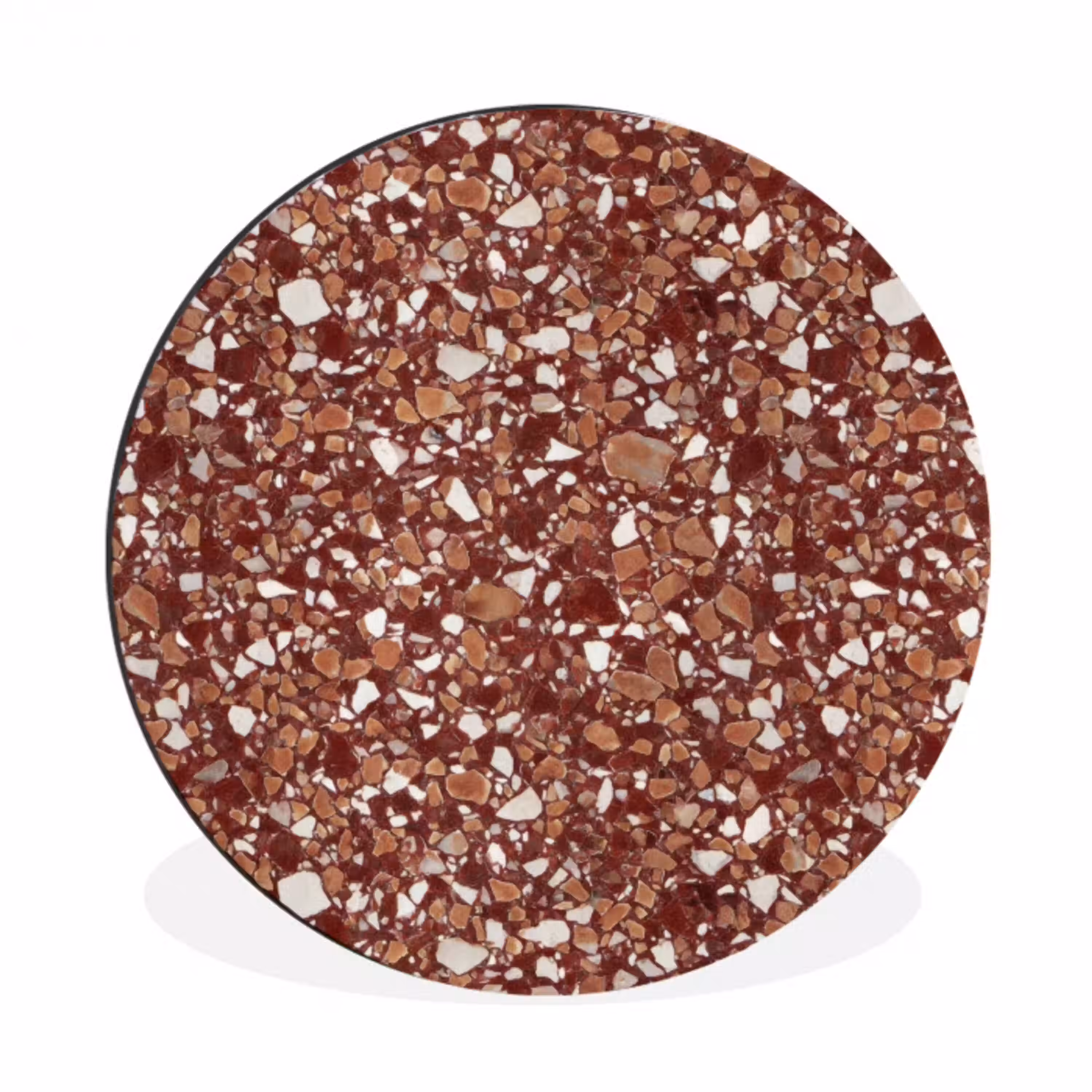 Terrazzo - Patroon - Steentextuur - Roodbruin Wandcirkel aluminium klein 190 -3d