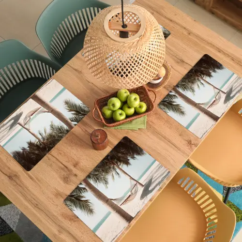Hangmat - Palmbomen - Strand - Zee Placemat vinyl groot -zzsfeer5_Kitchenyeah-website