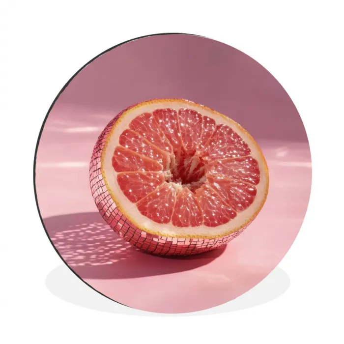 Grapefruit - Roze - Disco - Shiny Wandcirkel aluminium klein -3d