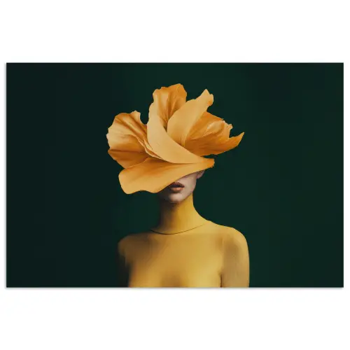 Vrouw - Hoed - Geel poster papier klein -3d