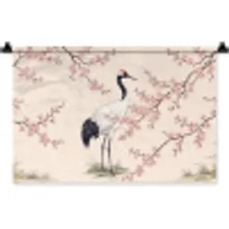 Aziatisch - Kraanvogel - Beige Wandkleed katoen klein -zz3d