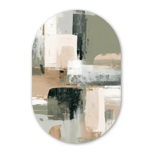 Penseelstreken - Abstract - Aardetinten Wandcirkel Ovaal Forex klein -3d