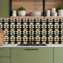 Retro - Bloem - Zwart - Okergeel keuken achterwand 2 middel 871 -sfeer3