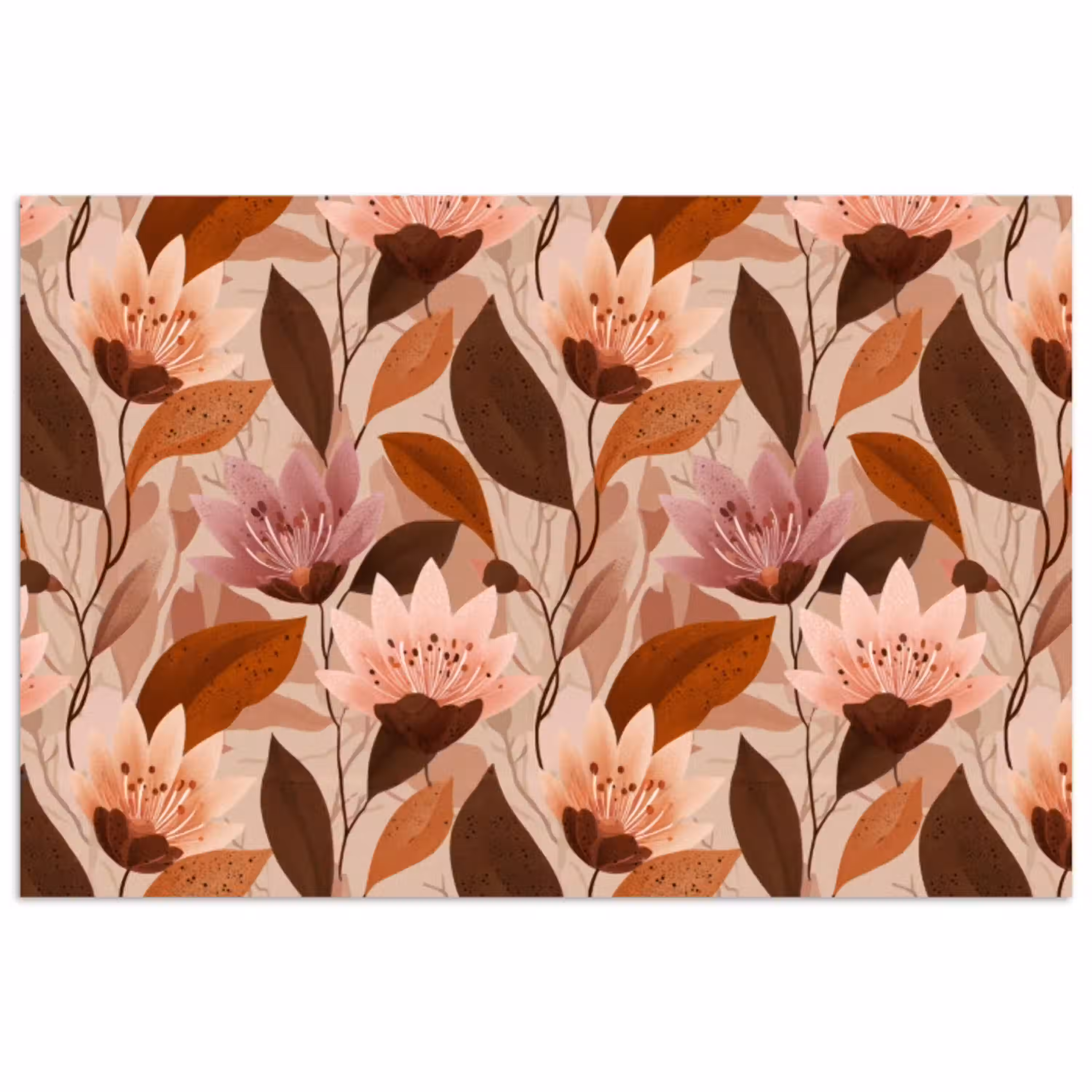 Bloemen - Bladeren - Bruin poster papier klein 62 -3d