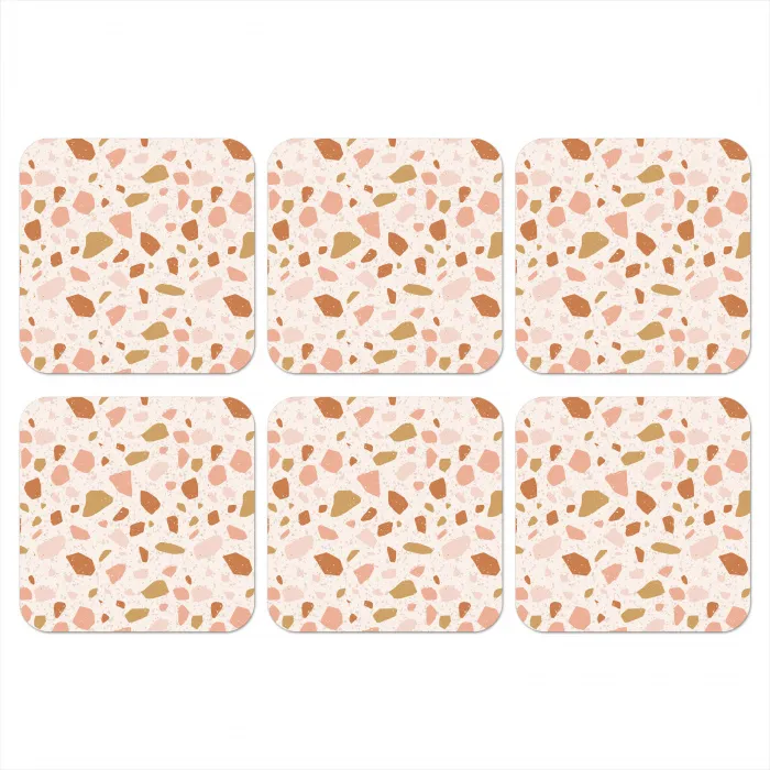 Terrazzo -  Patroon - Kleurrijk - Zalm onderzetter kurk middel 366 -3d