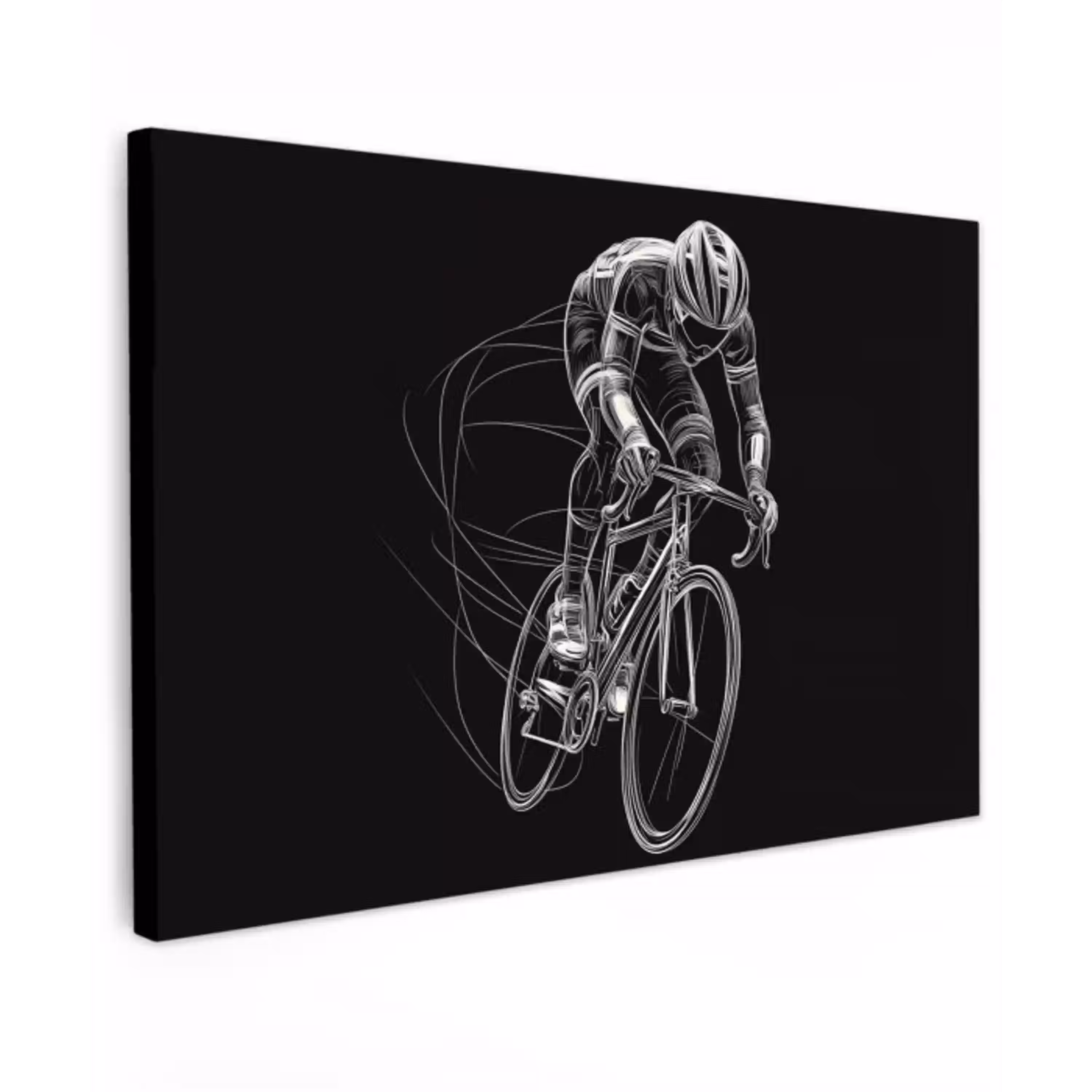 Lijntekening - Wit - Wielrennen - Snelheid Tuinposter op houten frame 2 cm dik klein -3d