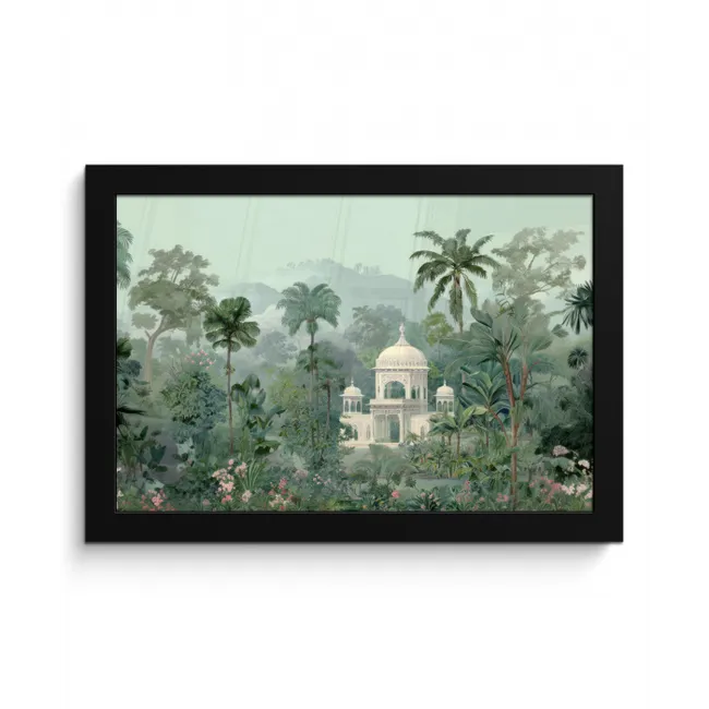 Tropische tuin - Koepelgebouw - Bloemen fotolijst zwart zonder passe partout klein -3d