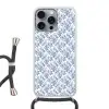 Bladeren  - Blauw - Patroon Hoesje iPhone 16 Pro Max met koord klein 804 -3d