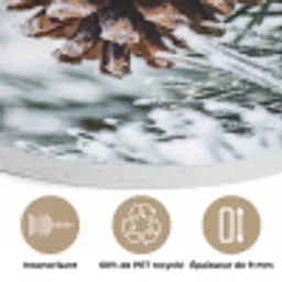 Dennenappel - Tak - Sneeuw - Winter - Sfeervol Akoestische PET Vilt - Rond klein -closeup_FR