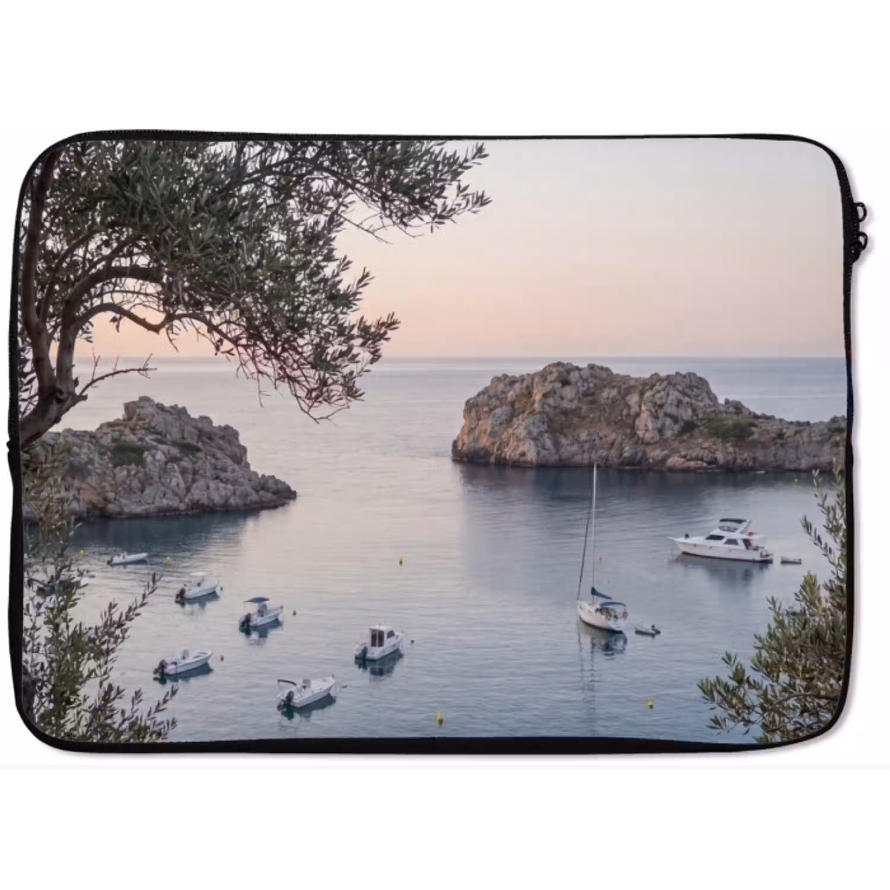 Baai - boten - zonsondergang laptophoes neopreen klein -zkaufland3dotto